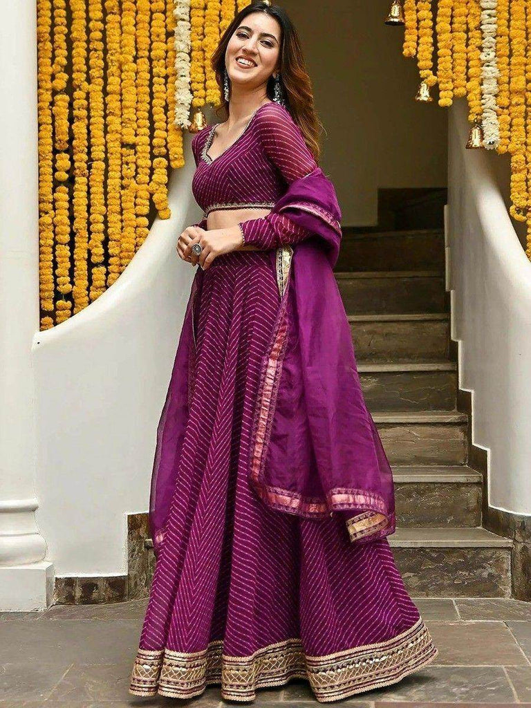 Sweet Purple Leheriya Printed Georgette Wedding Wear Lehenga Choli