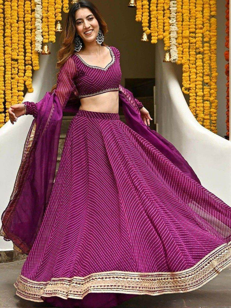 Sweet Purple Leheriya Printed Georgette Wedding Wear Lehenga Choli