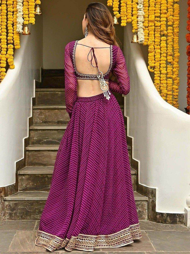 Sweet Purple Leheriya Printed Georgette Wedding Wear Lehenga Choli