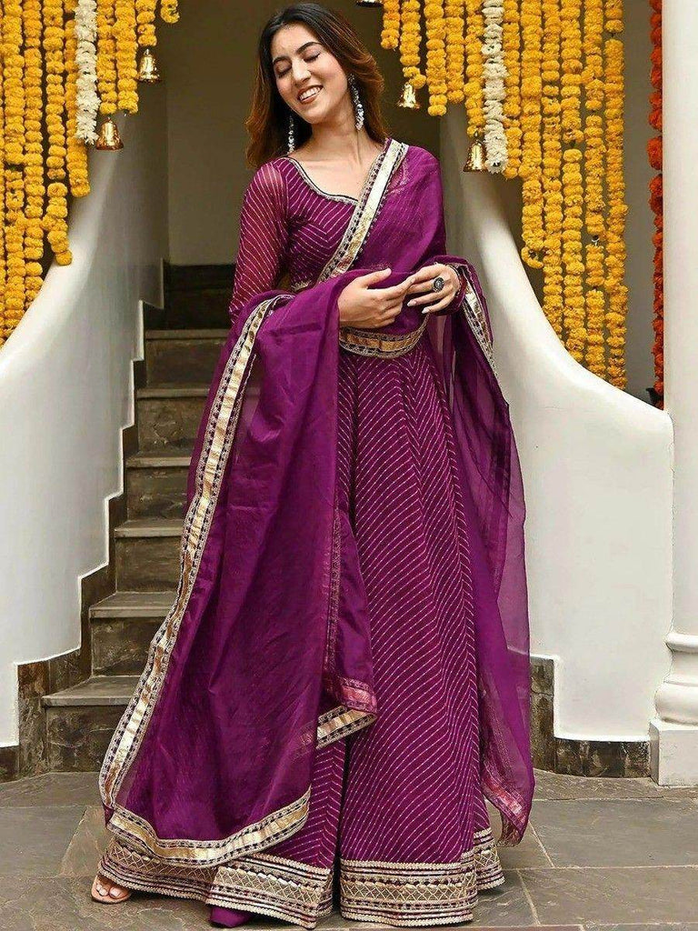 Sweet Purple Leheriya Printed Georgette Wedding Wear Lehenga Choli