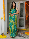 Charming Blue & Green Leheriya Printed Cotton Function Wear Saree