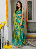 Charming Blue & Green Leheriya Printed Cotton Function Wear Saree
