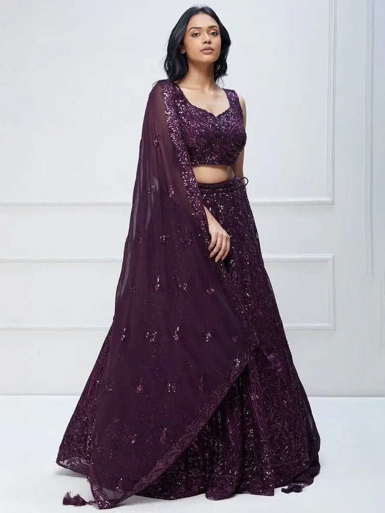 Wonderful Purple Sequins Georgette Party Wear Lehenga Choli
