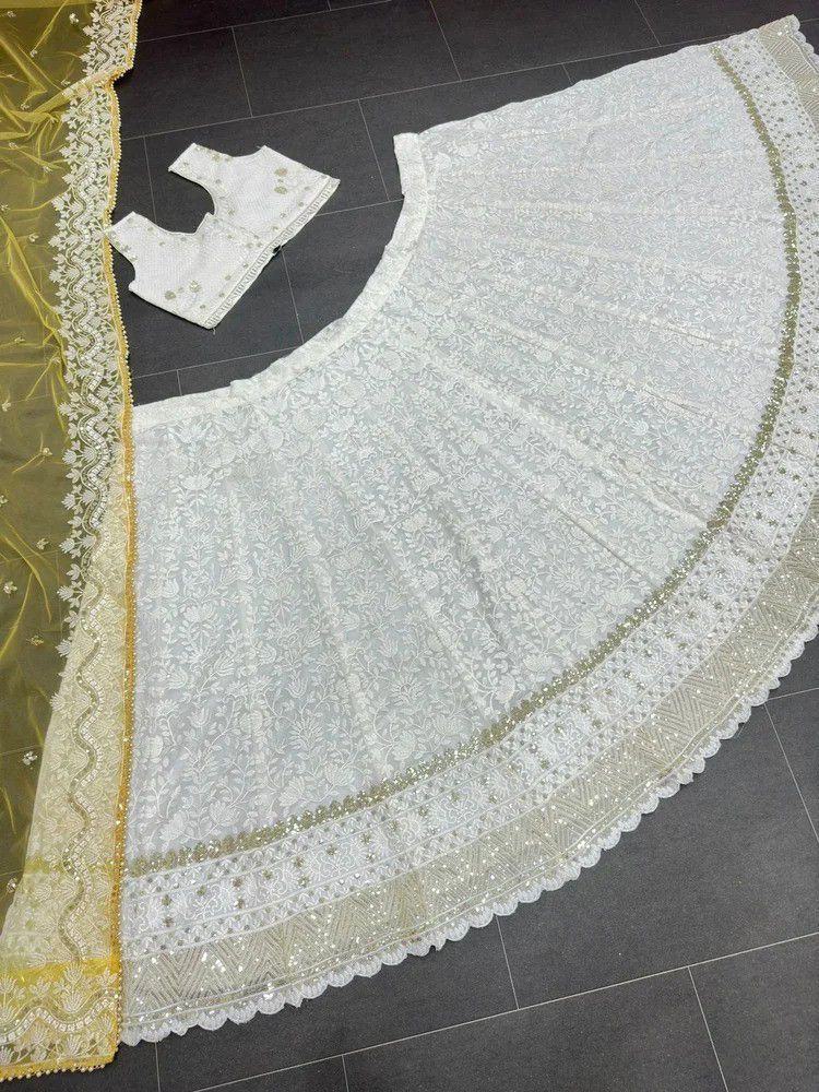 Kiara Advani Inspired White Embroidered Georgette Bridal Lehenga Choli