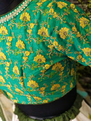 Off White-Yellow Rose Floral Print Silk Lehenga Choli