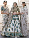 Off-White Flower Print Silk Wedding Lehenga Choli