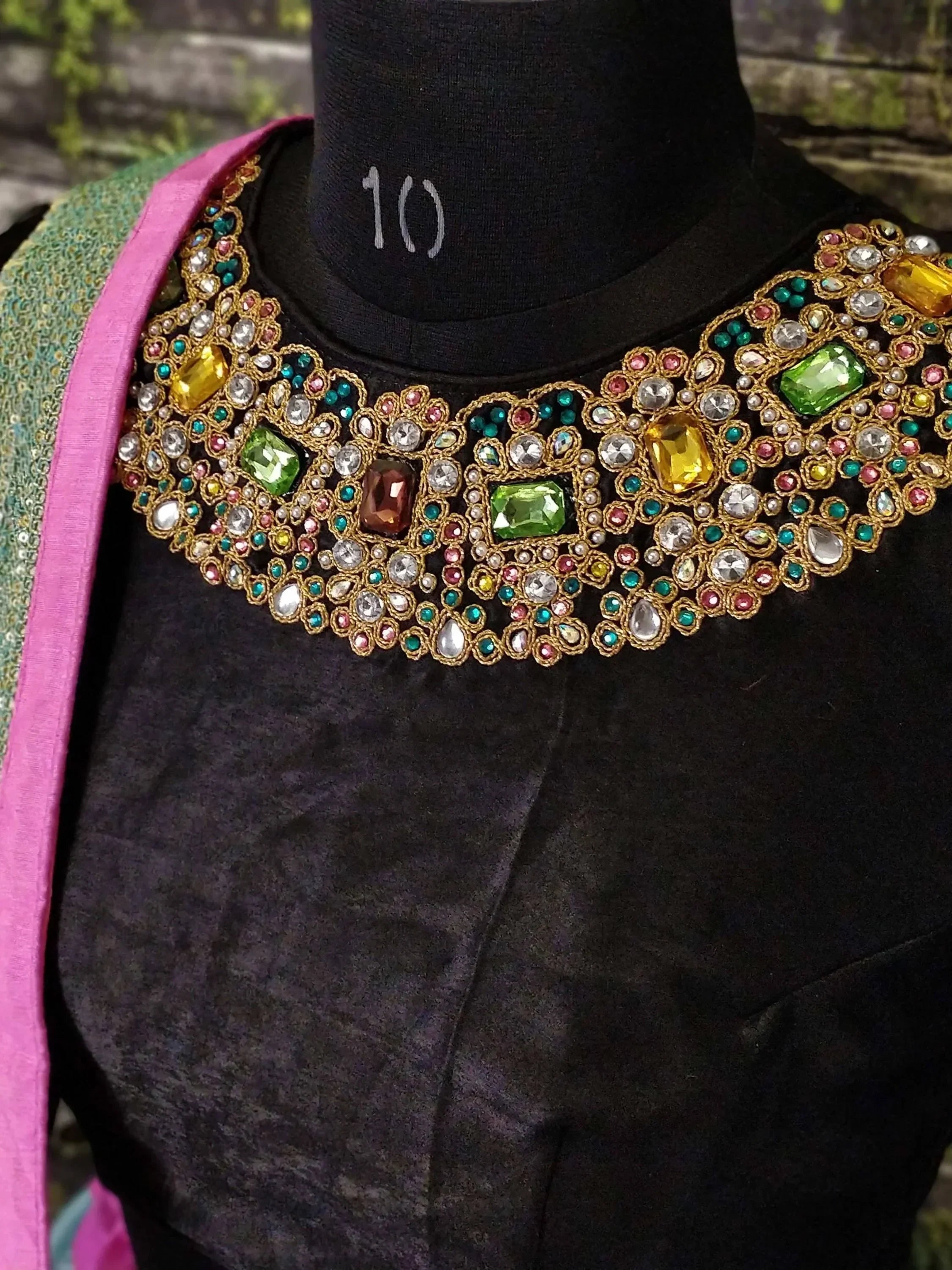 Black velvet top with heavy multicolor stone embroidery, perfect for Indian ethnic wear
