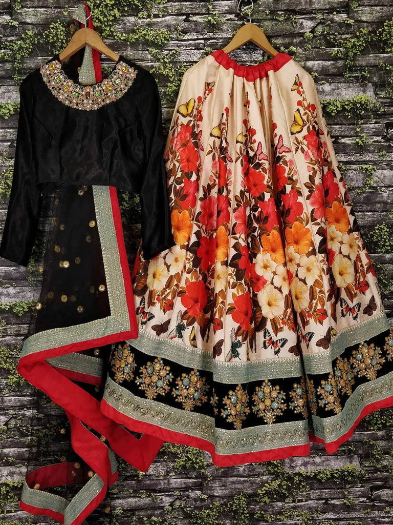 Multi-Color Floral Printed Silk Wedding Lehenga Choli With Dupatta