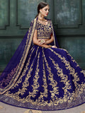 Navy Blue Applique Embroidery Silk Wedding Lehenga Choli