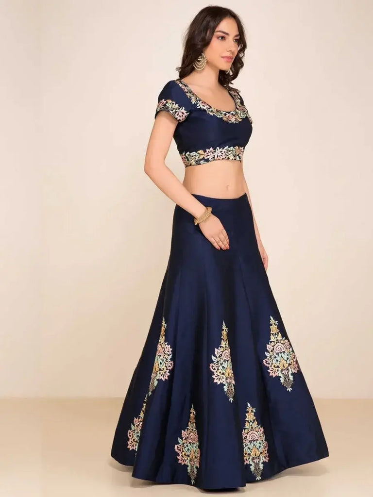 Stunning Blue Embroidered Silk Wedding Lehenga Choli With Dupatta