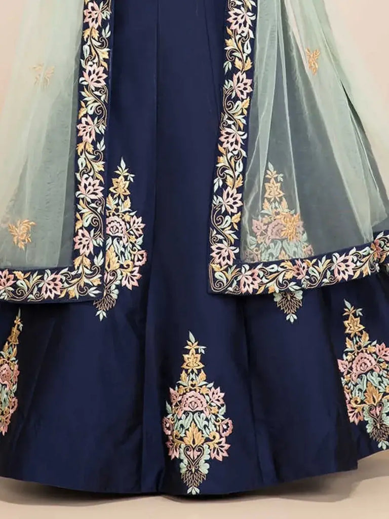 Stunning Blue Embroidered Silk Wedding Lehenga Choli With Dupatta