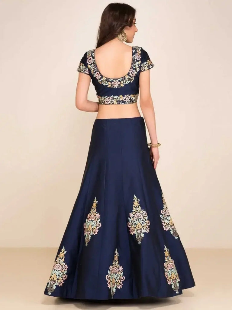 Stunning Blue Embroidered Silk Wedding Lehenga Choli With Dupatta
