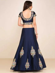Stunning Blue Embroidered Silk Wedding Lehenga Choli With Dupatta