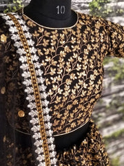 Black Zari Embroidered Silk Bridal Lehenga Choli