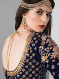 Blue Embroidered Velvet Wedding Lehenga Choli With Dupatta