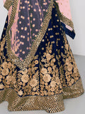 Blue Embroidered Velvet Wedding Lehenga Choli With Dupatta