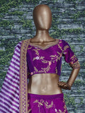 Purple Embroidery Mulberry Silk Wedding Lehenga Choli