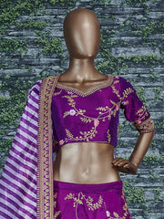 Purple Embroidery Mulberry Silk Wedding Lehenga Choli