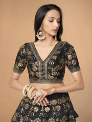 Black Embroidery Thai Silk Bridal Lehenga Choli