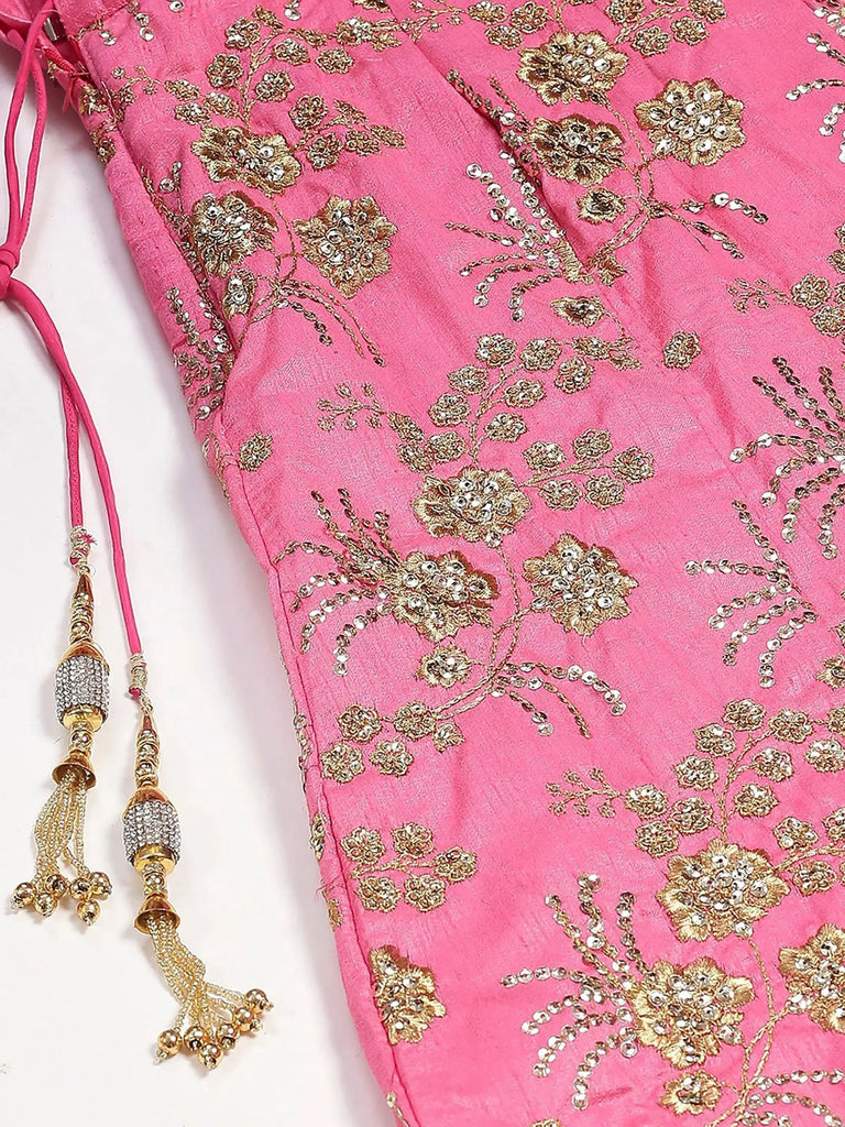 Pink Embroidery Thai Silk Bridal Lehenga Choli