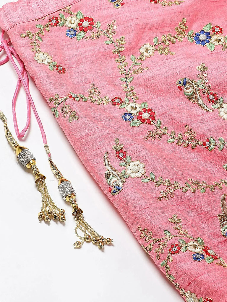 Pink Embroidered Art Silk Bridal Lehenga Choli