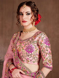 Peach Embroidered Taffeta Silk Bridal Wear Lehenga Choli