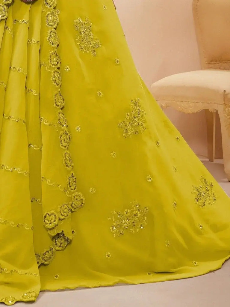 Adorable Neon Yellow Sequins Georgette Wedding Wear Lehenga Choli