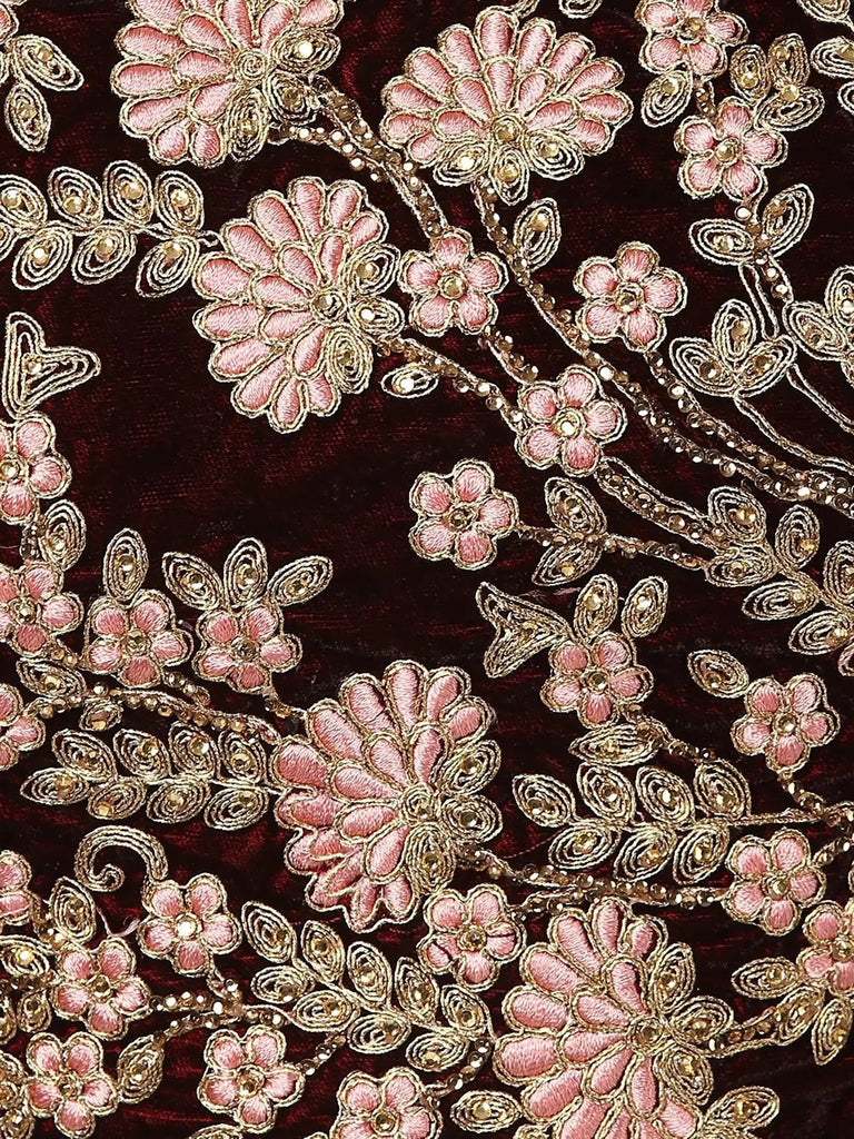 Maroon Embroidered Pure Velvet Bridal Wedding Lehenga Choli for Women