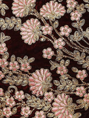 Maroon Embroidered Pure Velvet Bridal Wedding Lehenga Choli for Women