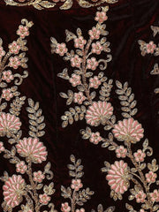 Maroon Embroidered Pure Velvet Bridal Wedding Lehenga Choli for Women