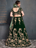 Bottle Green Embroidered Velvet Bridal Lehenga Choli