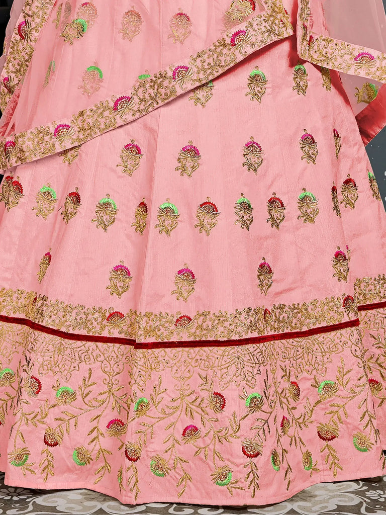 Baby Pink Embroidered Silk Bridal Lehenga Choli
