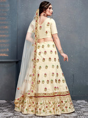 Cream Embroidered Silk Bridal Lehenga Choli