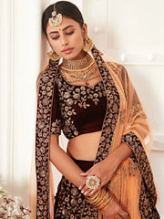 Maroon Heavy Embroidery Velvet Bridal Lehenga Choli