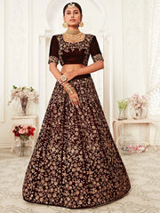 Maroon Heavy Embroidery Velvet Bridal Lehenga Choli