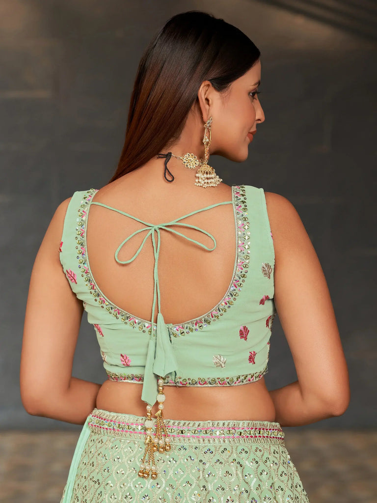 Awesome Sky-Blue Sequins Georgette Engagement Wear Lehenga Choli