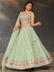 Awesome Sky-Blue Sequins Georgette Engagement Wear Lehenga Choli