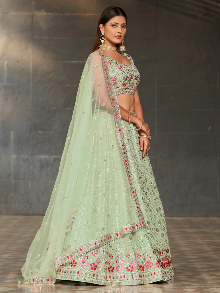 Awesome Sky-Blue Sequins Georgette Engagement Wear Lehenga Choli