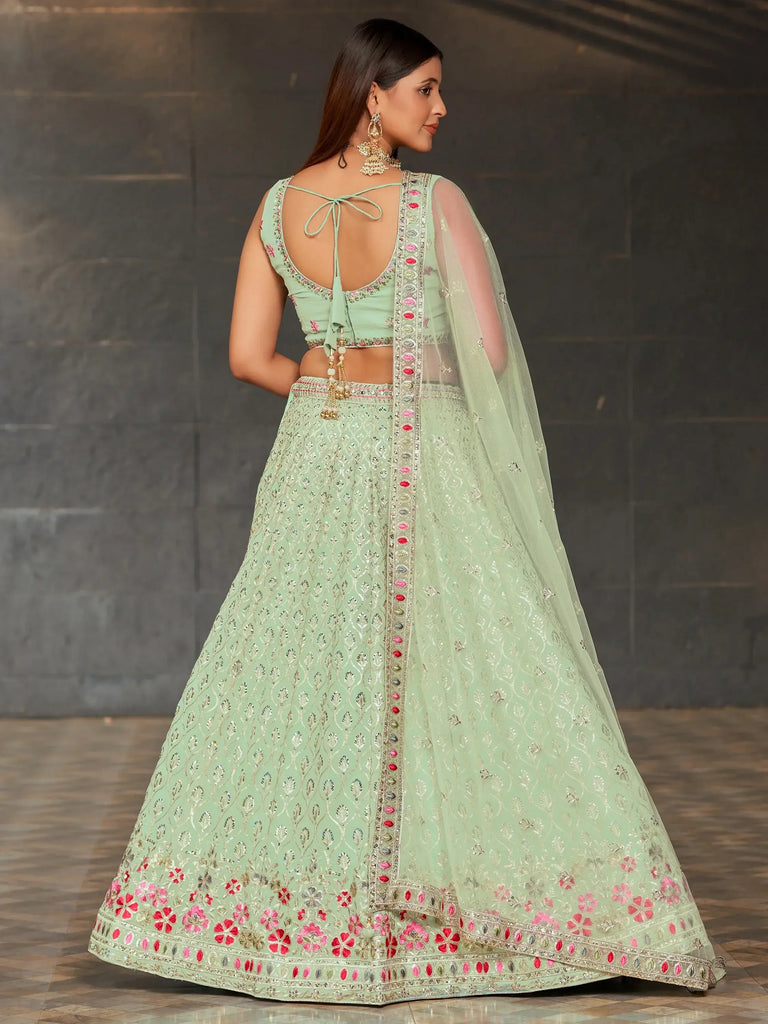 Awesome Sky-Blue Sequins Georgette Engagement Wear Lehenga Choli