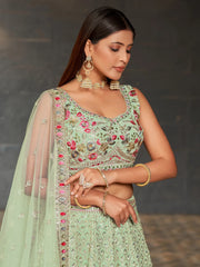 Awesome Sky-Blue Sequins Georgette Engagement Wear Lehenga Choli