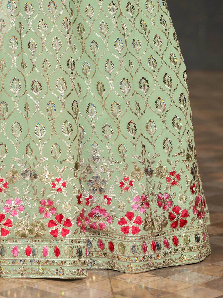 Awesome Sky-Blue Sequins Georgette Engagement Wear Lehenga Choli
