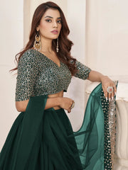 Captivating Green Sequins Georgette Mehendi Wear Lehenga Choli