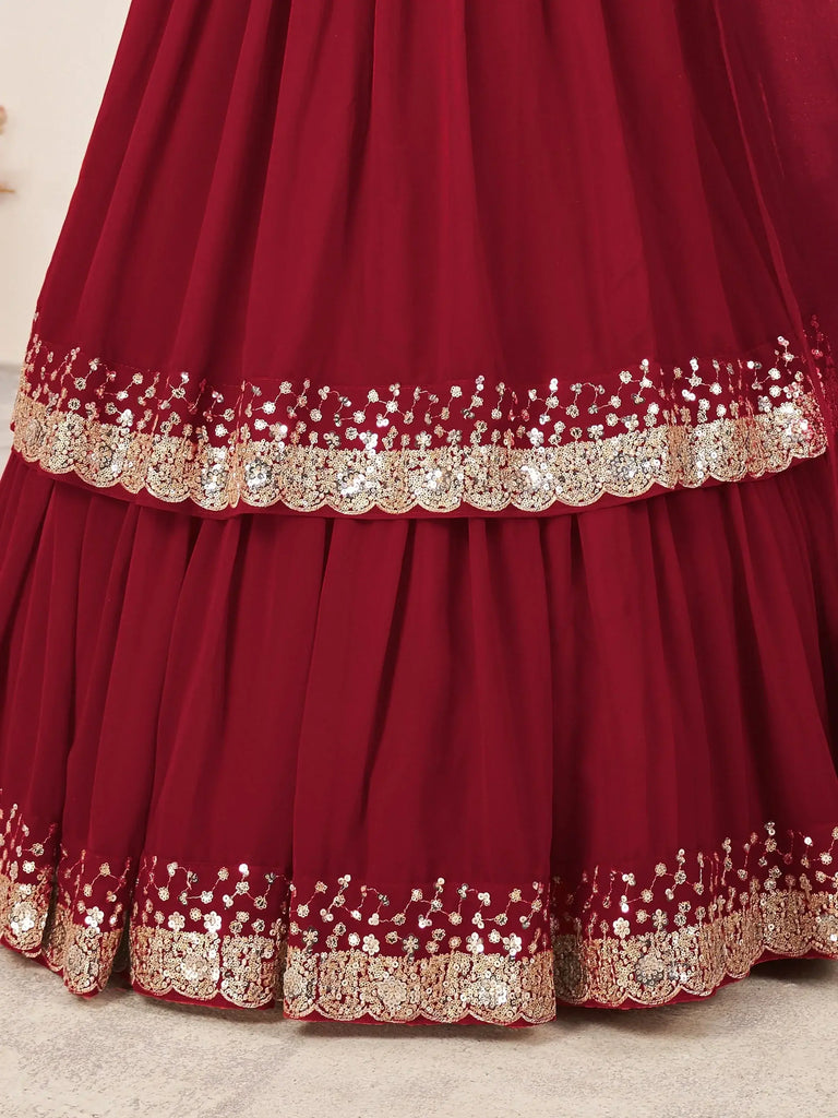 Stunning Red Sequins Georgette Wedding Wear Lehenga Choli