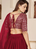 Stunning Red Sequins Georgette Wedding Wear Lehenga Choli