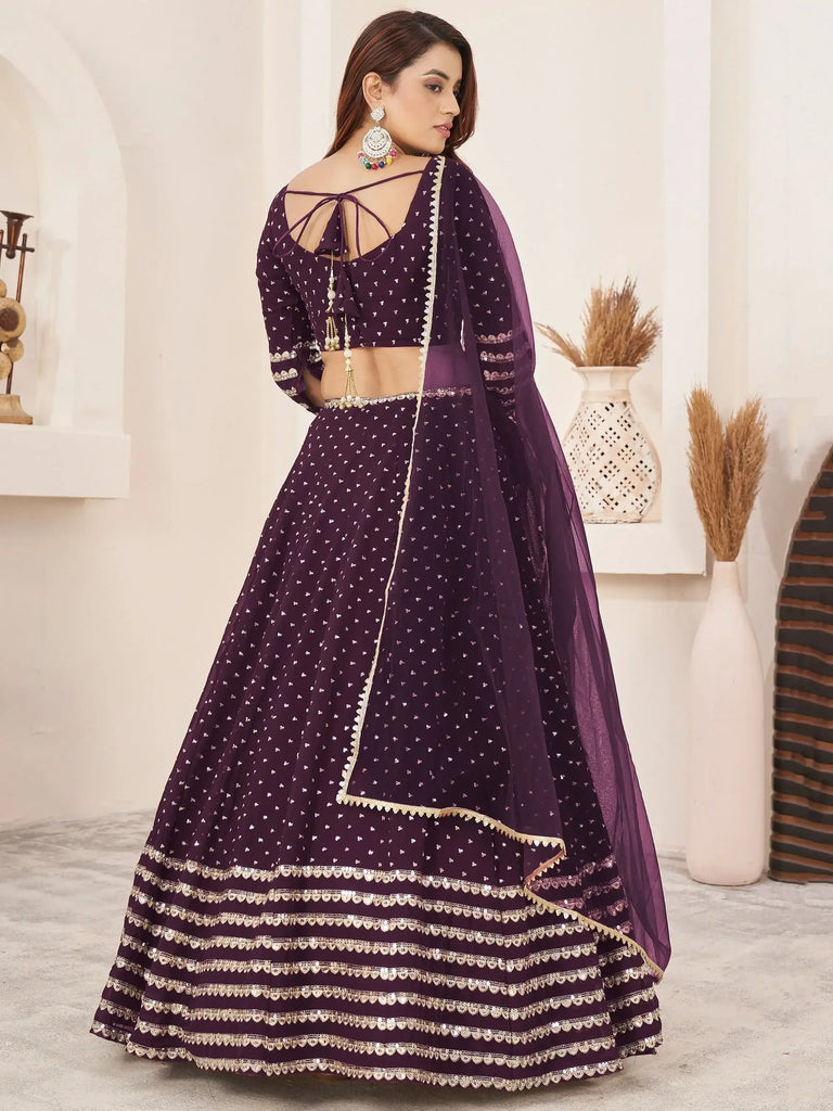 Charming Purple Sequin Georgette Reception Wear Lehenga Choli