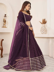 Charming Purple Sequin Georgette Reception Wear Lehenga Choli
