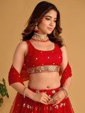 Fascinating Red Sequins Georgette Wedding Lehenga Choli With Dupatta