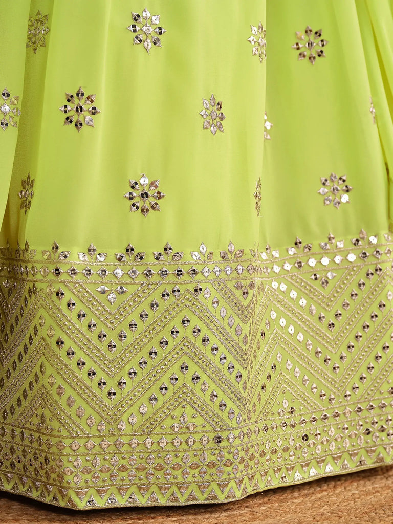Stunning Lime Green Sequins Georgette Reception Wear Lehenga Choli