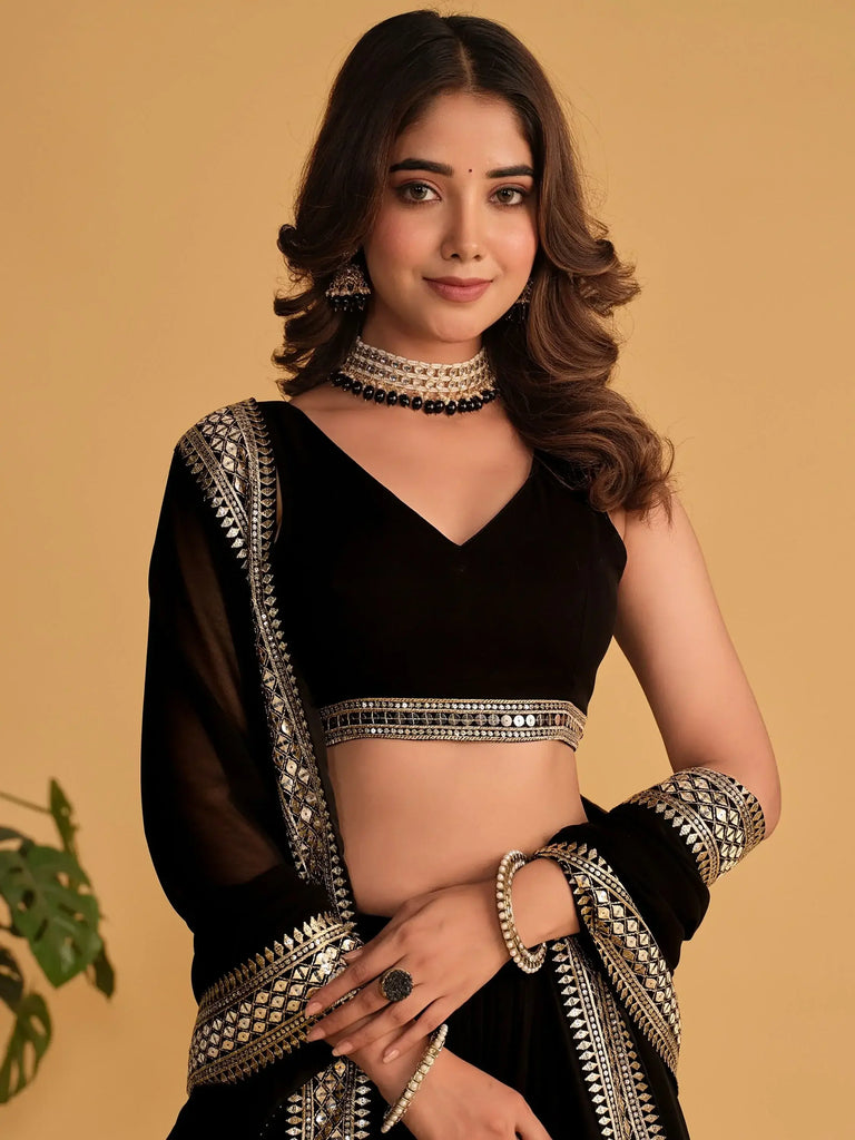 Beautiful Black Zari Embroidered Georgette Lehenga Choli With Dupatta