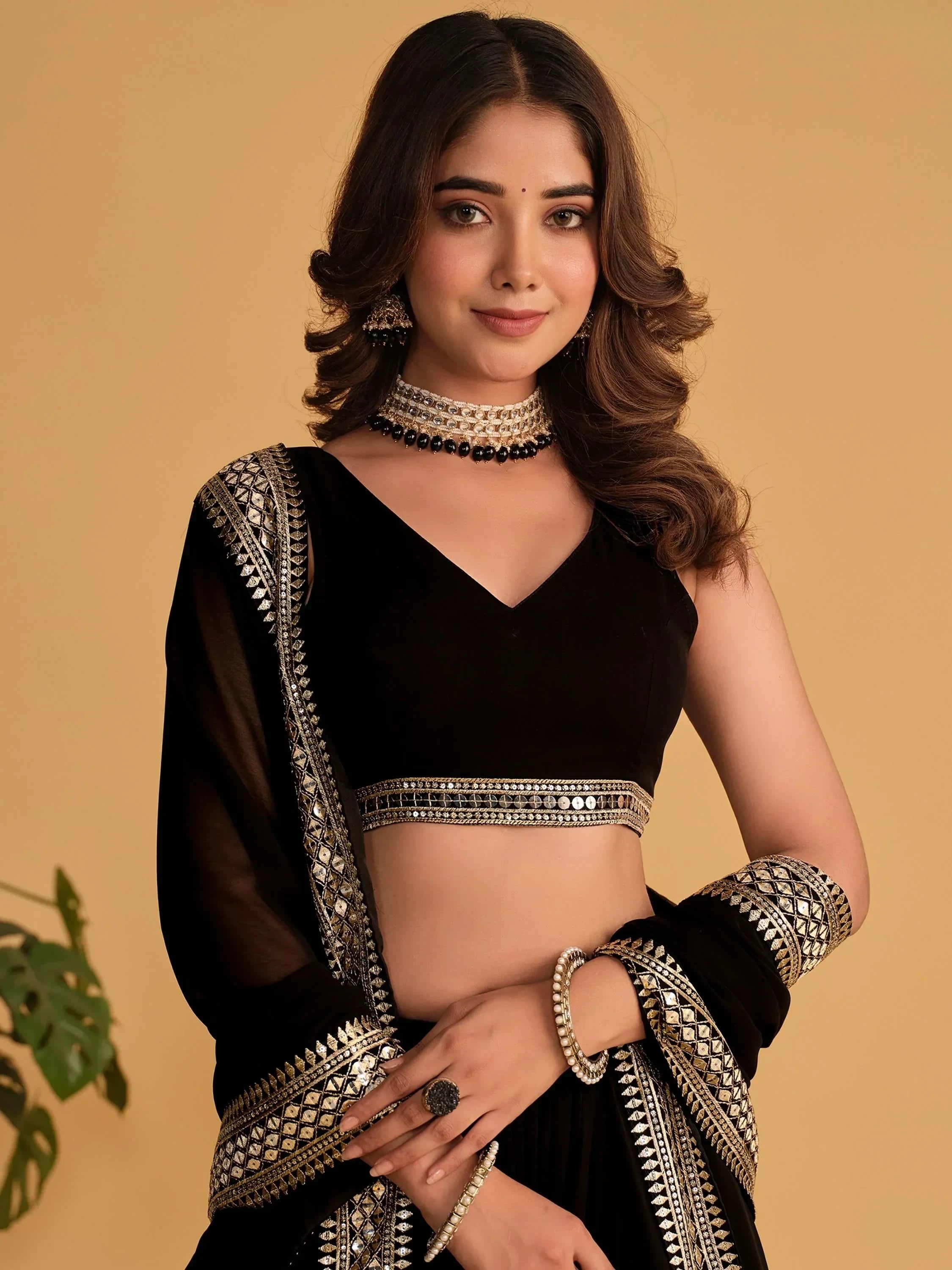 Beautiful Black Zari Embroidered Georgette Lehenga Choli With Dupatta